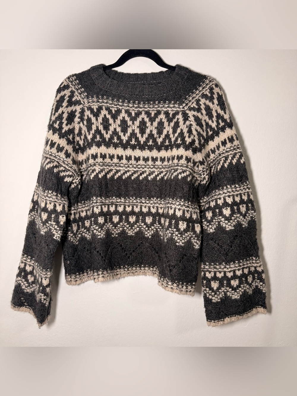 Sanctuary Fair Isle Sweater Women Small Grey Cream Geometric Knit small S